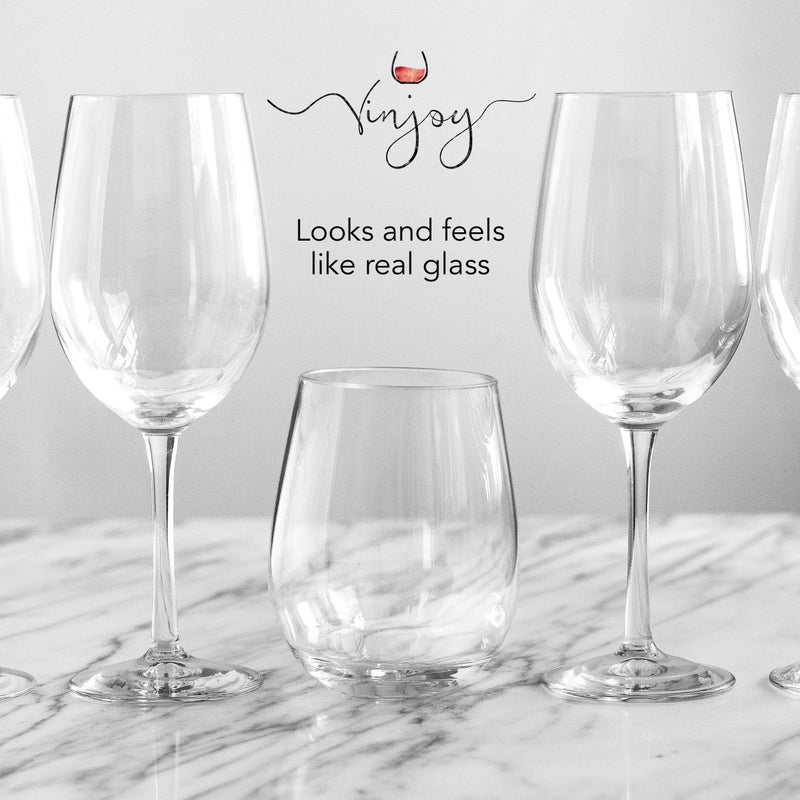 Vinjoy Set of 8 Unbreakable Stemless Wine Glasses â€“ 16oz BPA-Free Tritan Plastic, Reusable & Shatterproof Drinkware for Indoor Outdoor Parties, Dishwasher Safe Crystal Clear Bar Glasses - Image 3